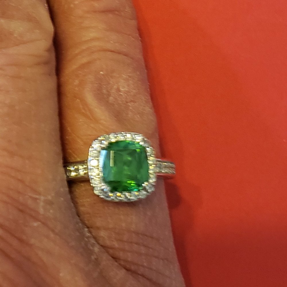 925 Lab Created Emerald Diamond Ring - image 1